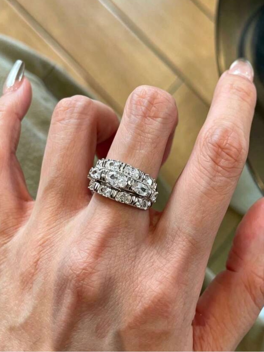 Double layer Zirconia- White Silver Ring